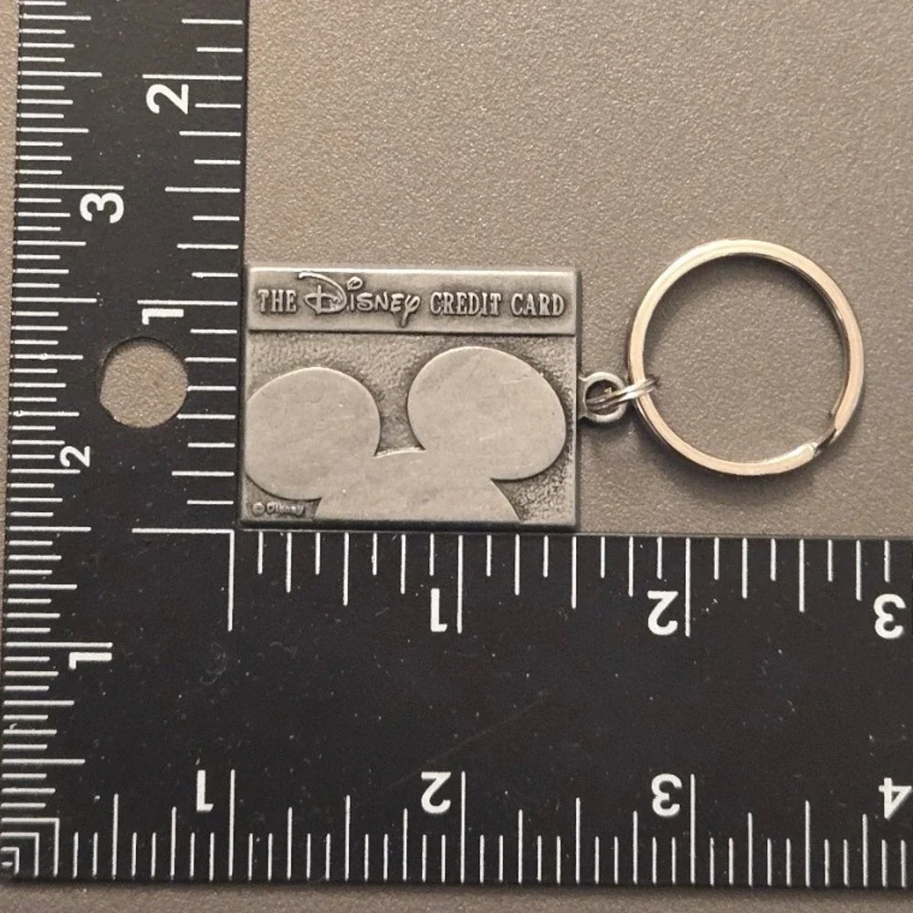 Vintage The Disney Credit Card Metal Pewter Key Ring Mickey Ears Promo